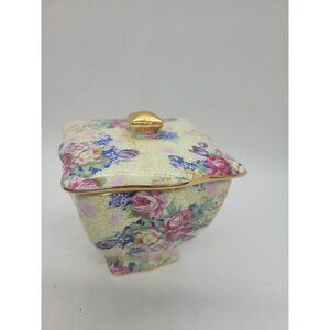VTG Royal Cotswolds Floral Chintz Porcelain Lidded Box Gold Trim Cotagecore